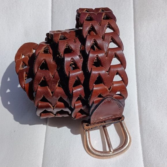 Vintage Men's Brown Leather Woven Belt_ M/L - Picture 1 of 9